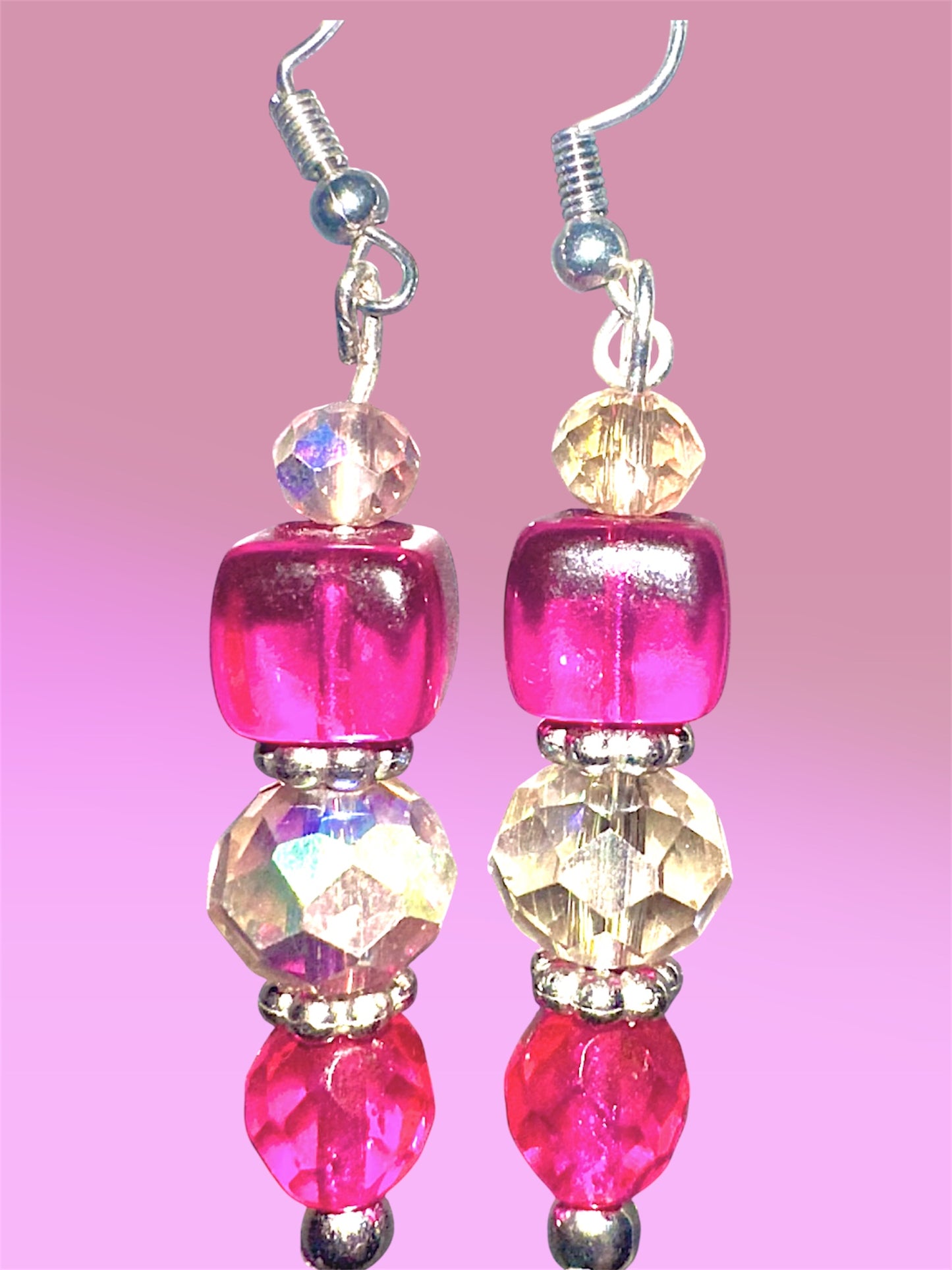 Pink Crystal Beaded Earrings