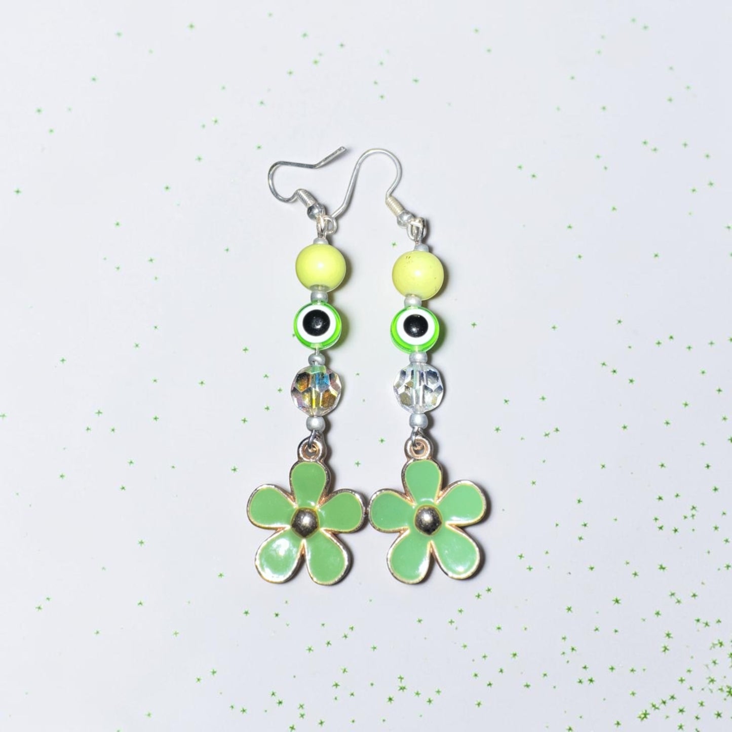 Evil Eye Green Daisy Earrings