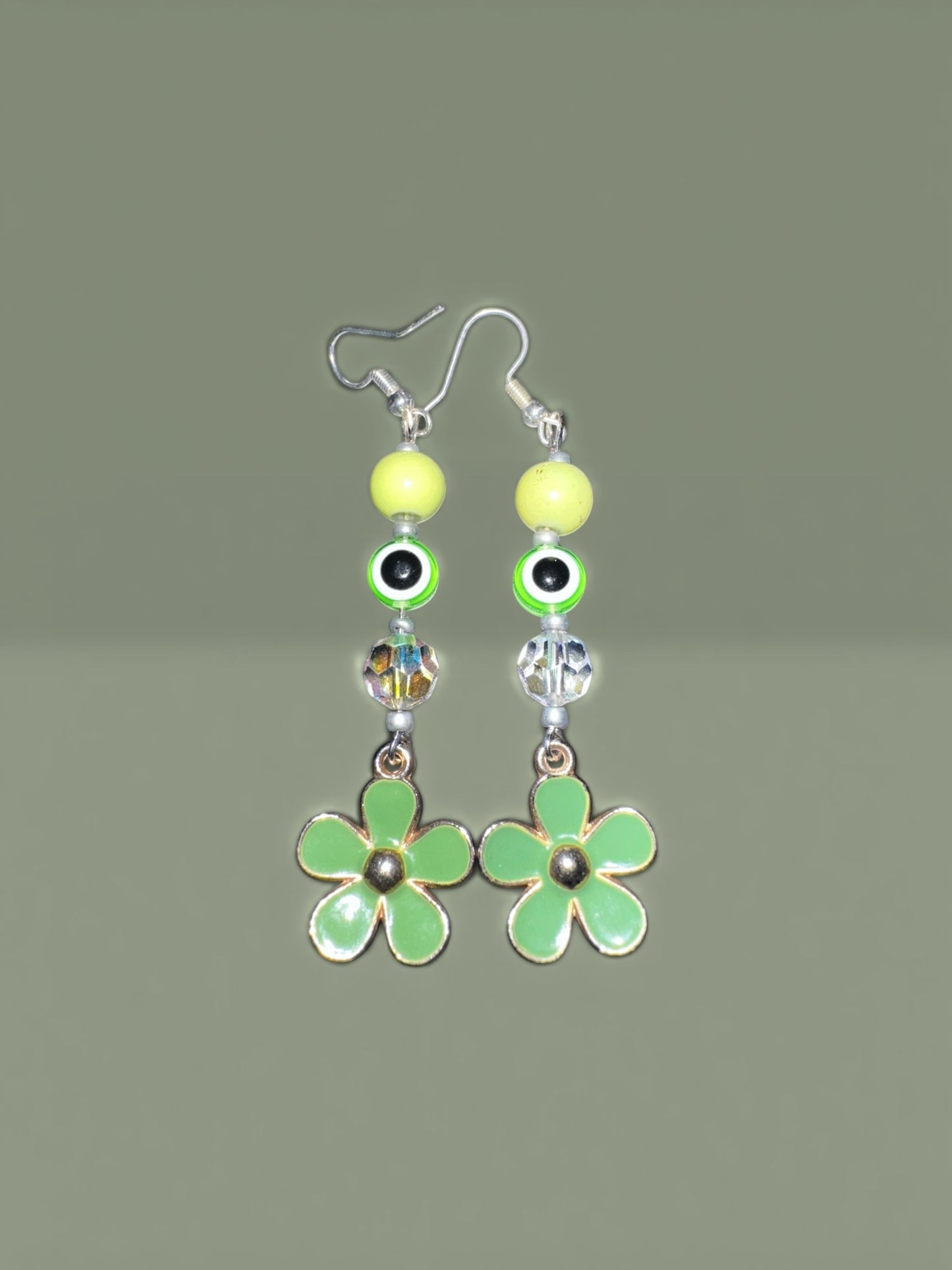 Evil Eye Green Daisy Earrings